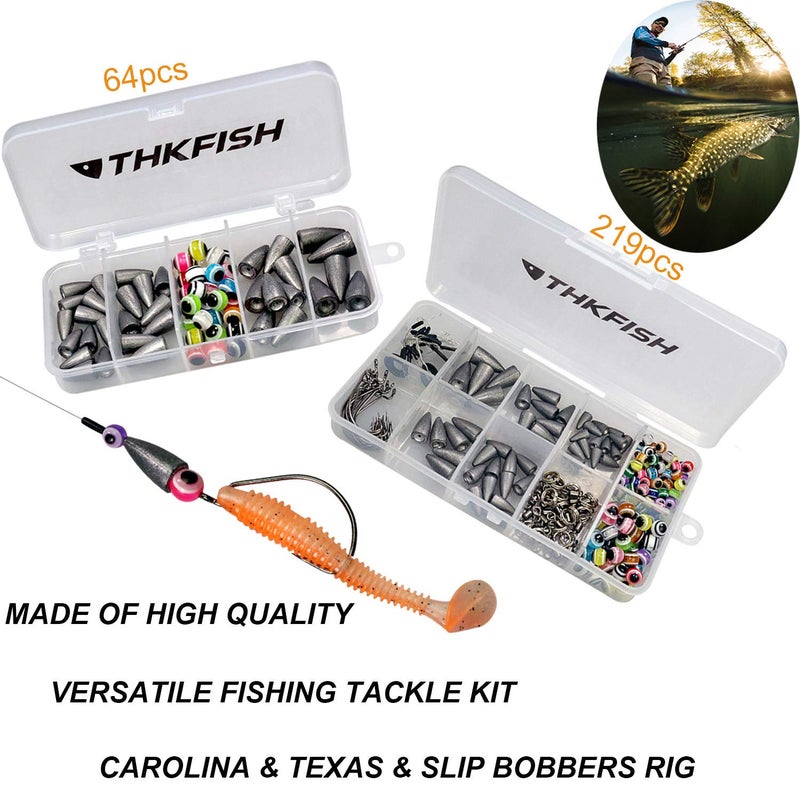 THKFISH Fishing Weights Sinkers Fishing Beads Bullet Sinkers Carolina Rig Texas Rig Kit Fishing Accessories Kit 64pcs - Image 2